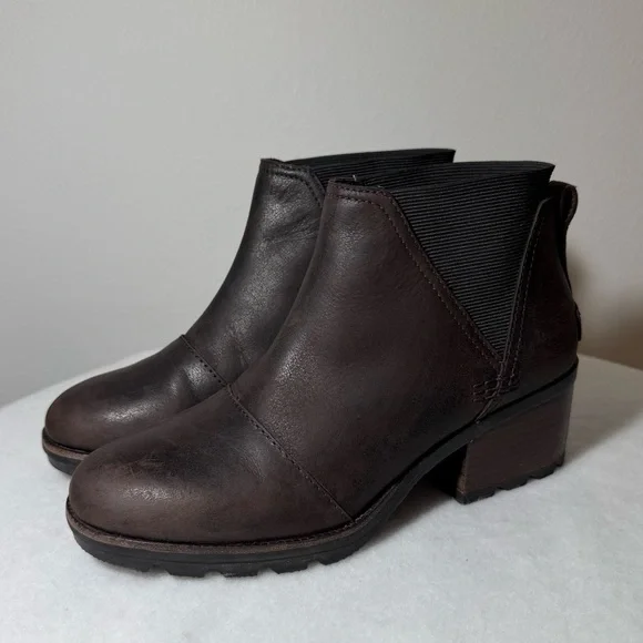 SOREL Dark Brown Leather Cate Chelsea Slip On Boots Women’s Size 7 - Picture 2 of 7